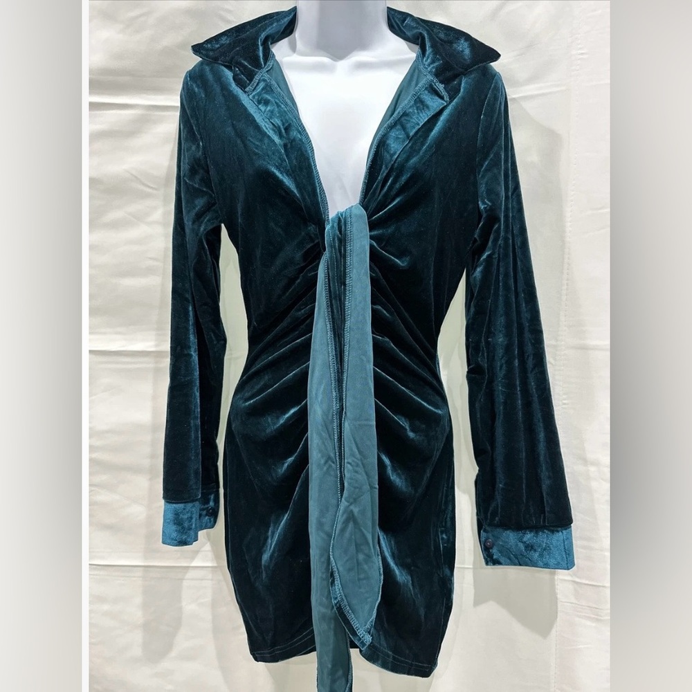 Teal Velvet Dress with Long Sleeves